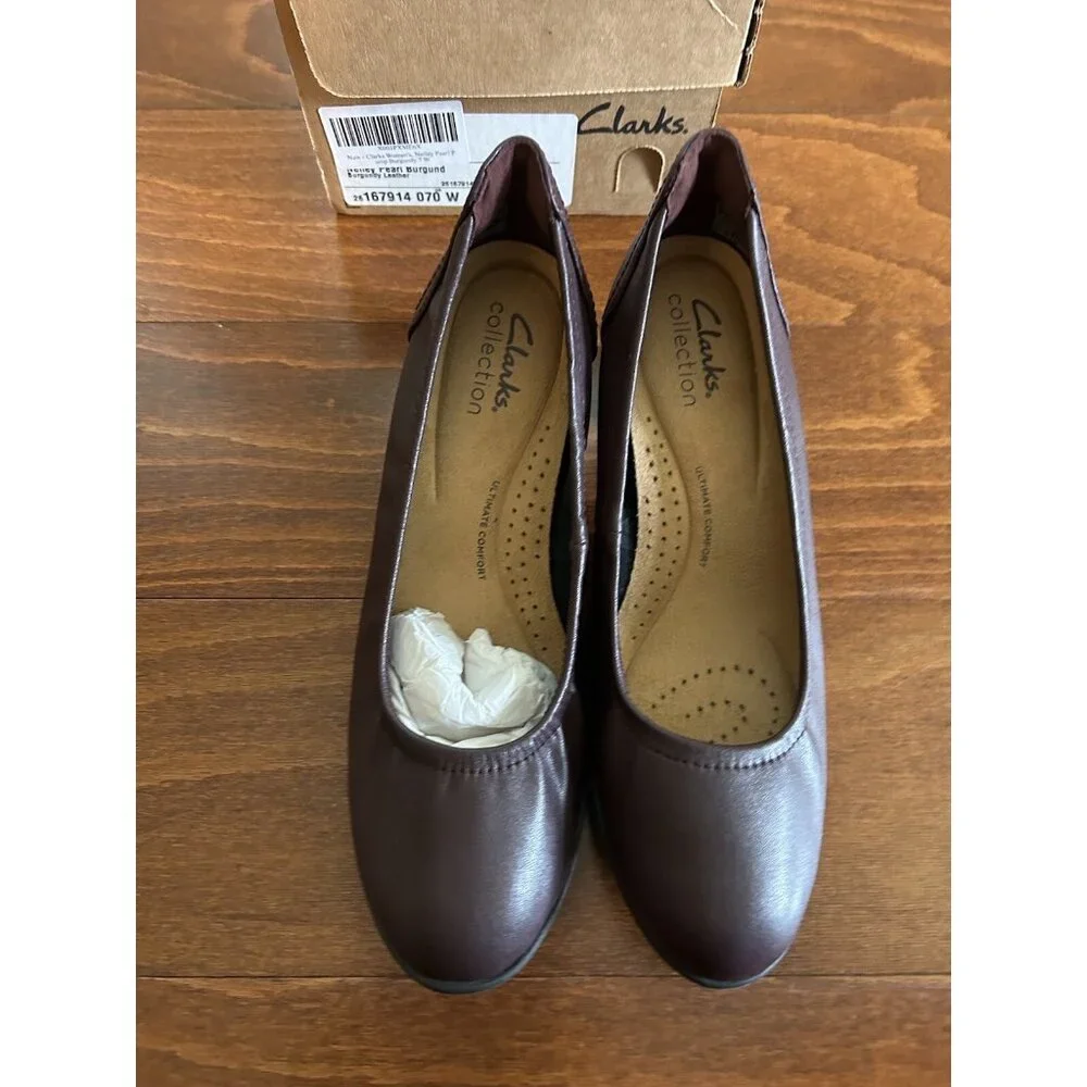 Clarks Women's Neiley Pearl‎ Burgundy Heels Leather NEW 5 M